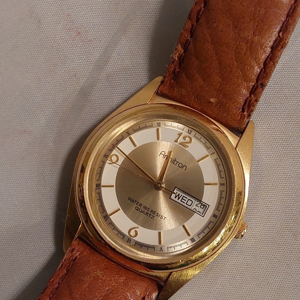 VINTAGE ARMITRON MECHANICAL MEN’S LEATHER WRISTWATCH - Picture 4 of 10